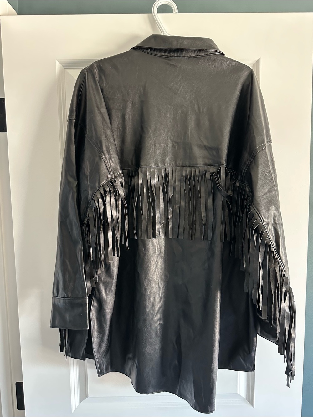 Women's Black Fringe Faux Leather Jacket - Picture 8 of 9
